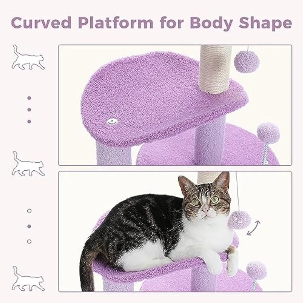 32 Inches Purple Flower Cat Tower with Sisal Covered Scratching Post