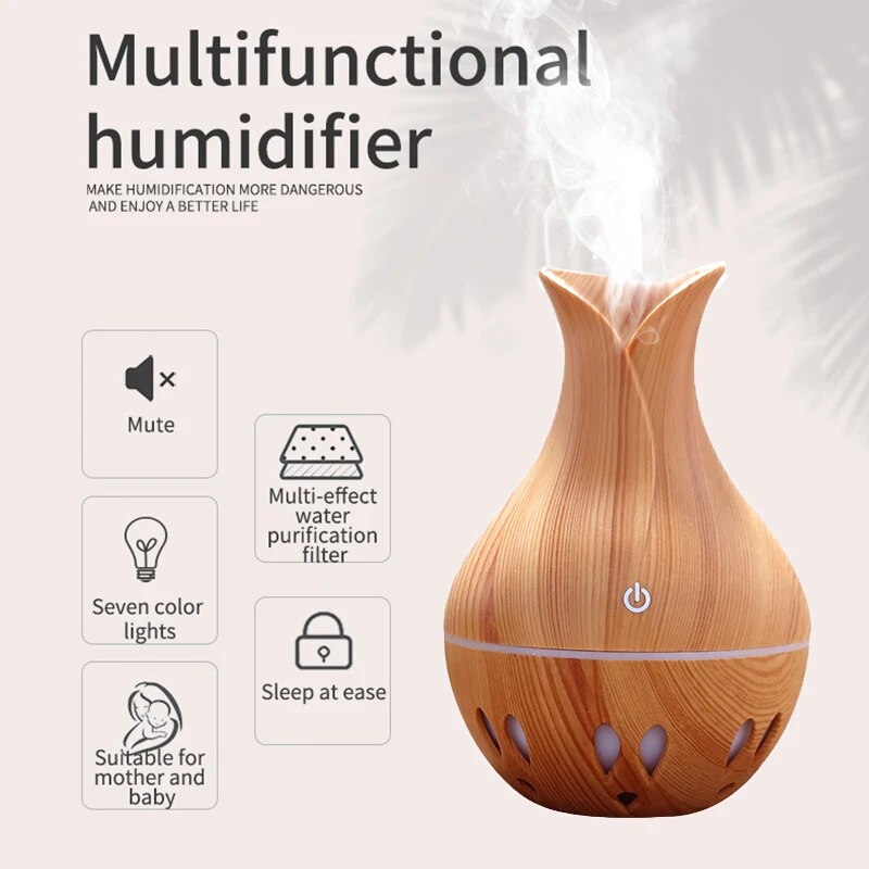 Ultrasonic Air Humidifier Aroma Essential Oil Wood Grain Aromatherapy Purifier