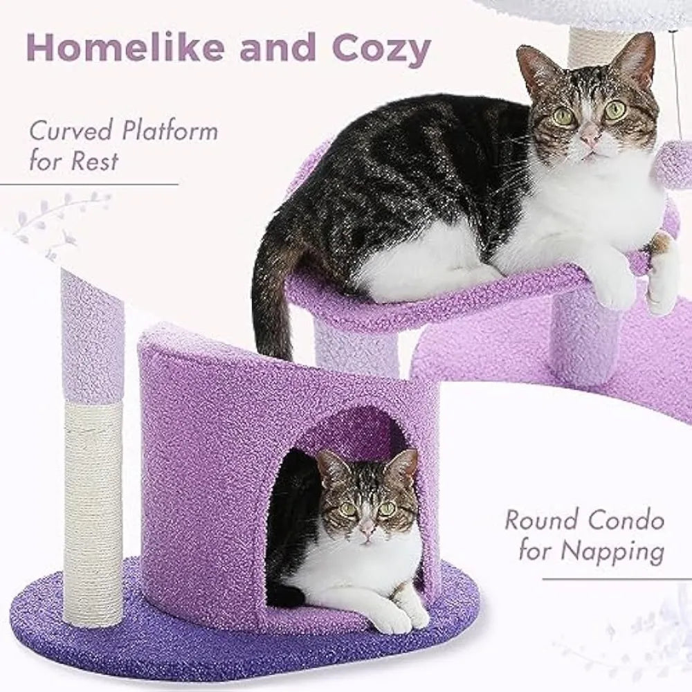 32 Inches Purple Flower Cat Tower with Sisal Covered Scratching Post