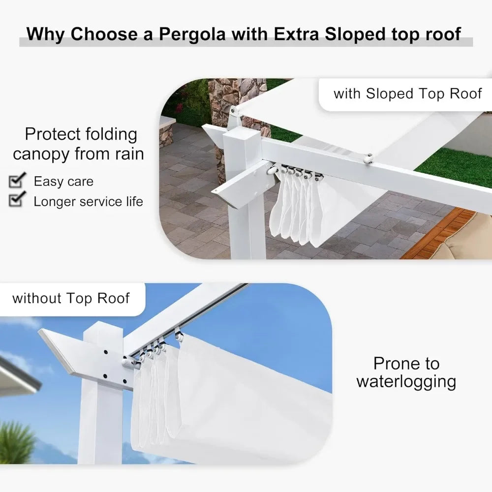 Outdoor Retractable Pergola White Heavy-Duty Aluminum Pergola Patio