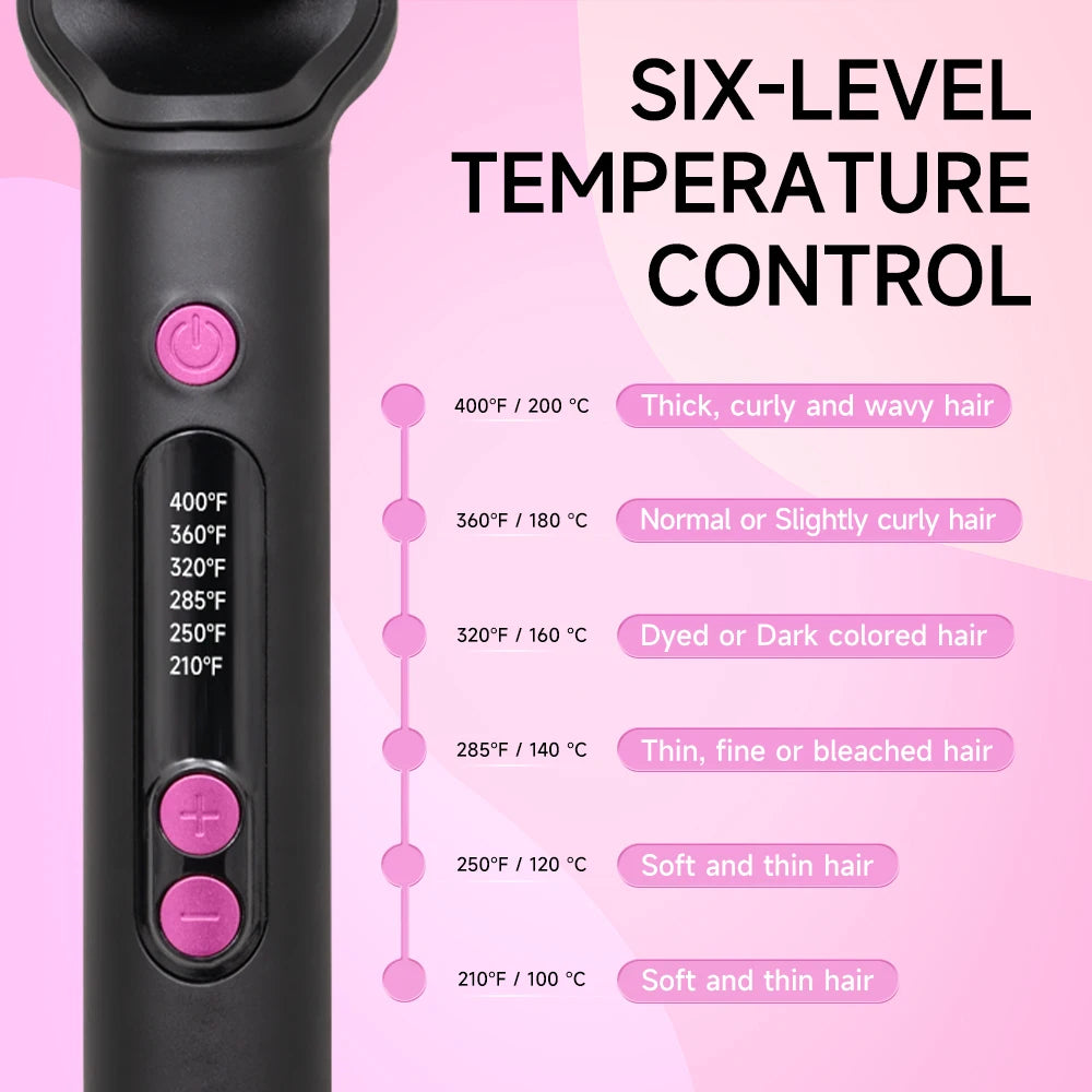 Hair Straightener Brush with Six Temperature Settings.