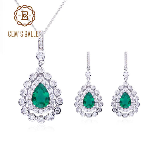 Lab Grown Emerald 925 Sterling Silver Luxury Earrings Jewelry Set