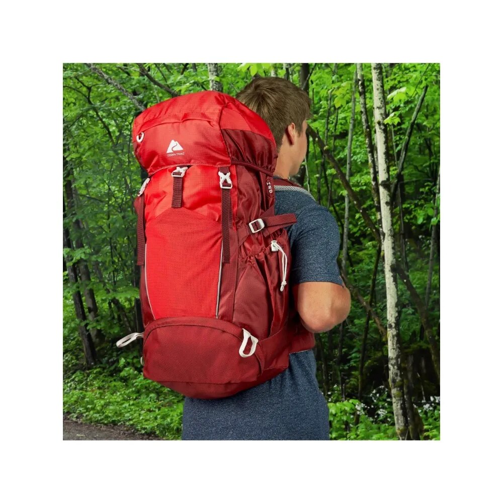 Hydration Compatible, Hiking, Camping, Travel Backpack, Red, Unisex