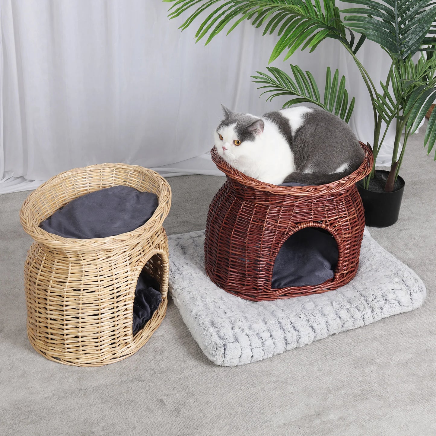 2-Tier Wicker Bunk Basket Cat Sleeping Bed Play House