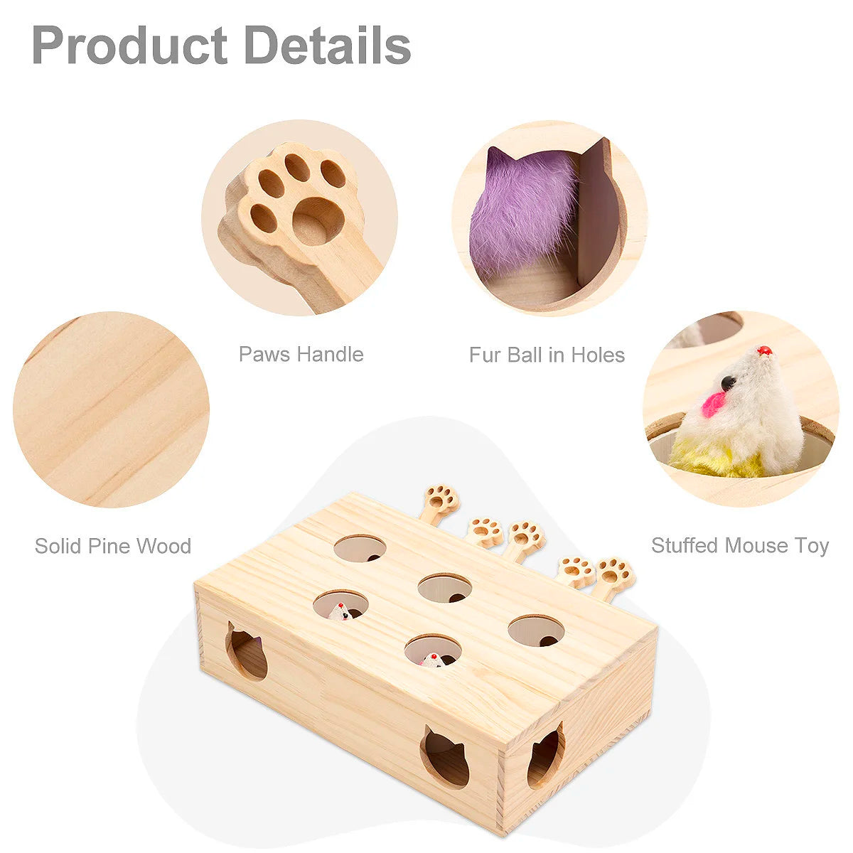 MewooFun Cat Toys Interactive Whack-a-mole Solid Wood Toys for Indoor Cats